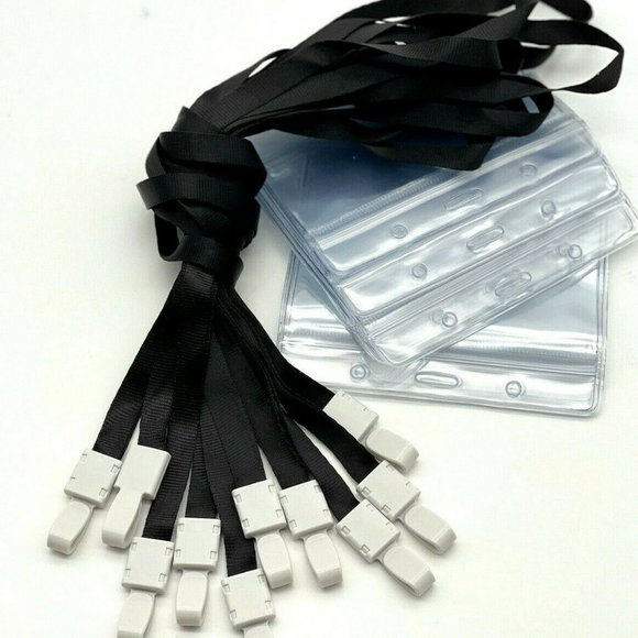 (10) ID Badge Holder Clear Plastic Vaccination Card Holder Zip Lock 4x3 Lanyards - Picture 2 of 3